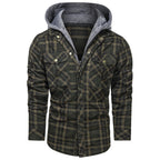Hooded Plaid Jacket Men's Red Brown Flannel – Casual, Outdoor