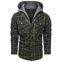Hooded Plaid Jacket Men's Red Brown Flannel – Casual, Outdoor