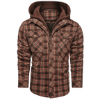 Hooded Plaid Jacket Men's Red Brown Flannel – Casual, Outdoor
