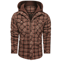 Hooded Plaid Jacket Men's Red Brown Flannel – Casual, Outdoor