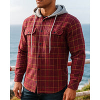 Hooded Plaid Shirt Jacket Men's Black Flannel – Casual, Office