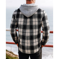 Hooded Plaid Shirt Jacket Men's Black Flannel – Casual, Office