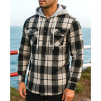 Hooded Plaid Shirt Jacket Men's Black Flannel – Casual, Office