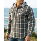 Hooded Plaid Shirt Jacket Men's Black Flannel – Casual, Office