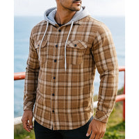 Hooded Plaid Shirt Jacket Men's Black Flannel – Casual, Office