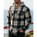 Hooded Plaid Shirt Jacket Men's Black Flannel – Casual, Office