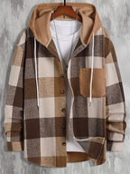 Hooded Plaid Shirt Jacket Men's Corduroy – Casual Layering, Fall Gift