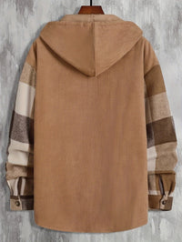 Hooded Plaid Shirt Jacket Men's Corduroy – Casual Layering, Fall Gift