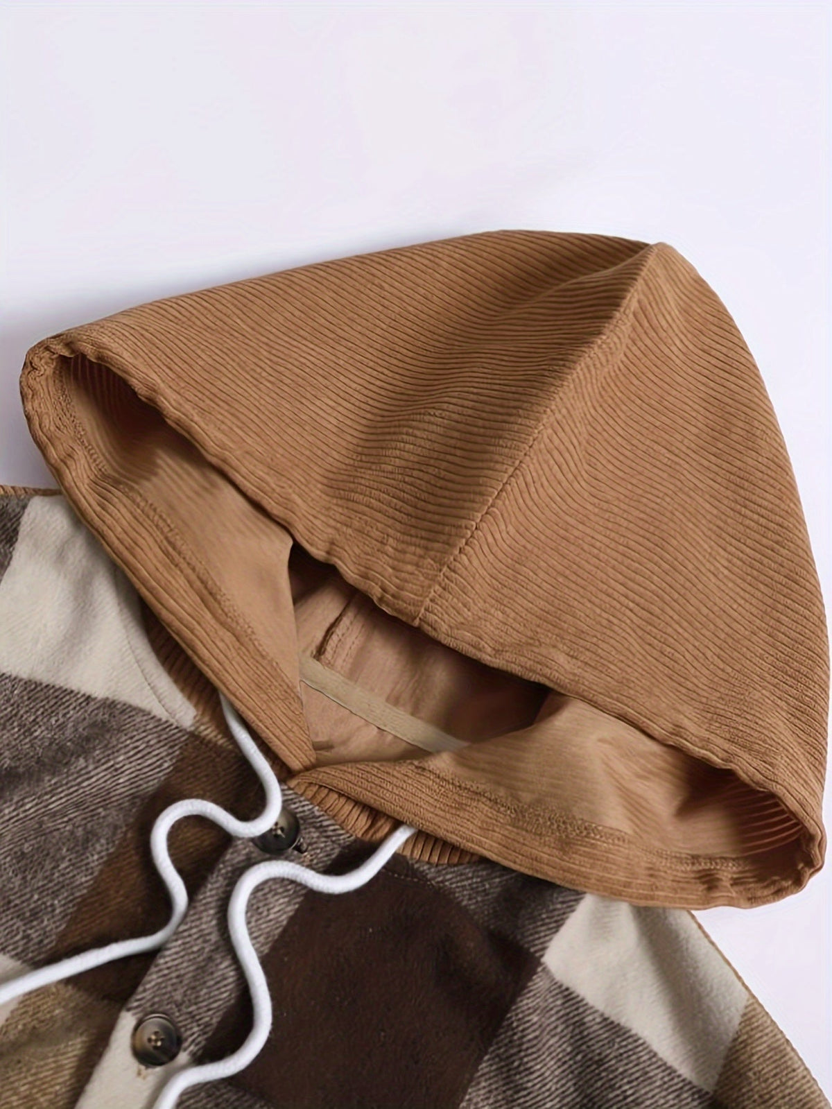 Hooded Plaid Shirt Jacket Men's Corduroy – Casual Layering, Fall Gift