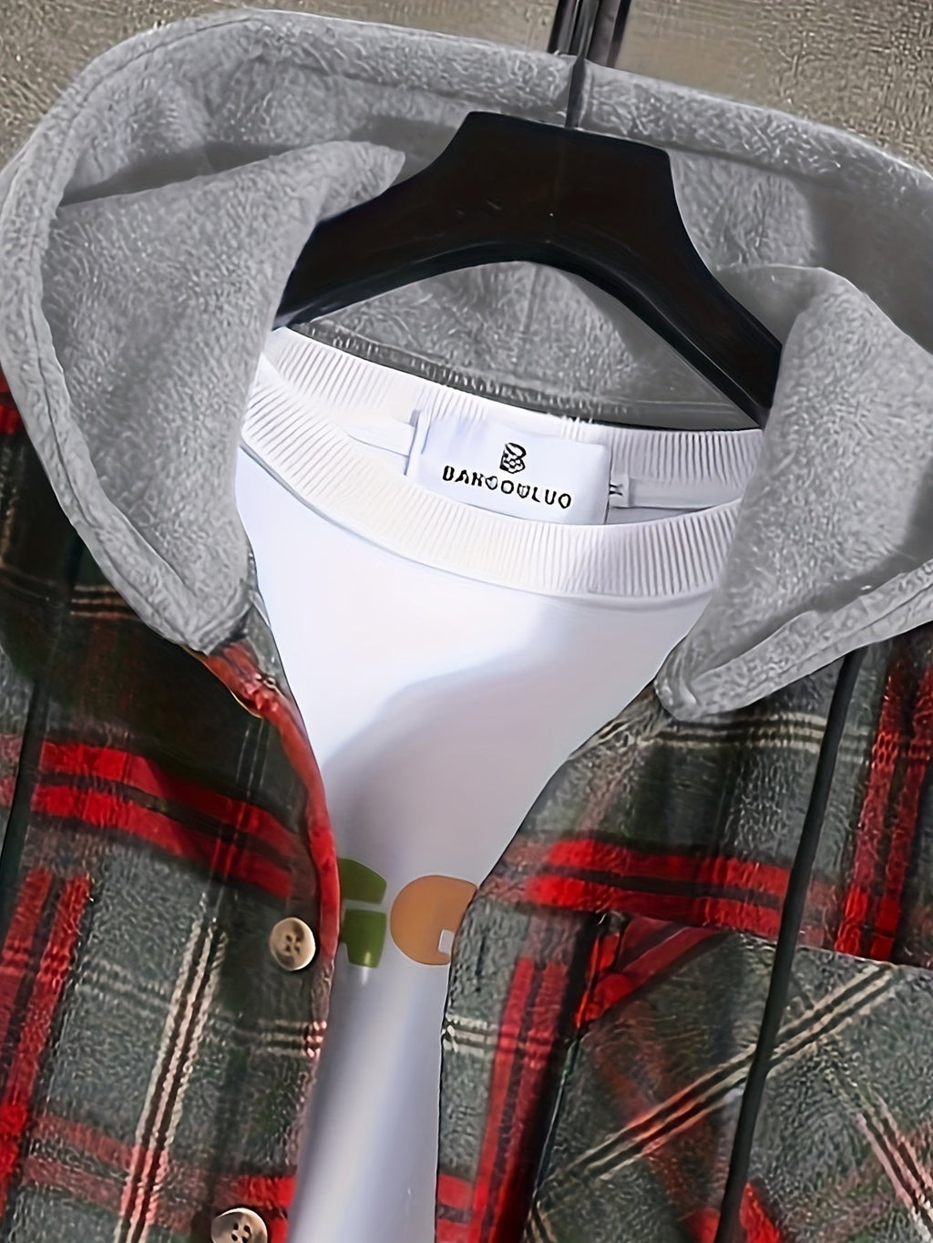 Hooded Plaid Shirt Jacket Men's Gray Orange – Casual Layering, Fall Gift