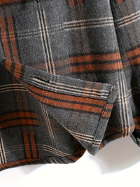 Hooded Plaid Shirt Jacket Men's Gray Orange – Casual Layering, Fall Gift