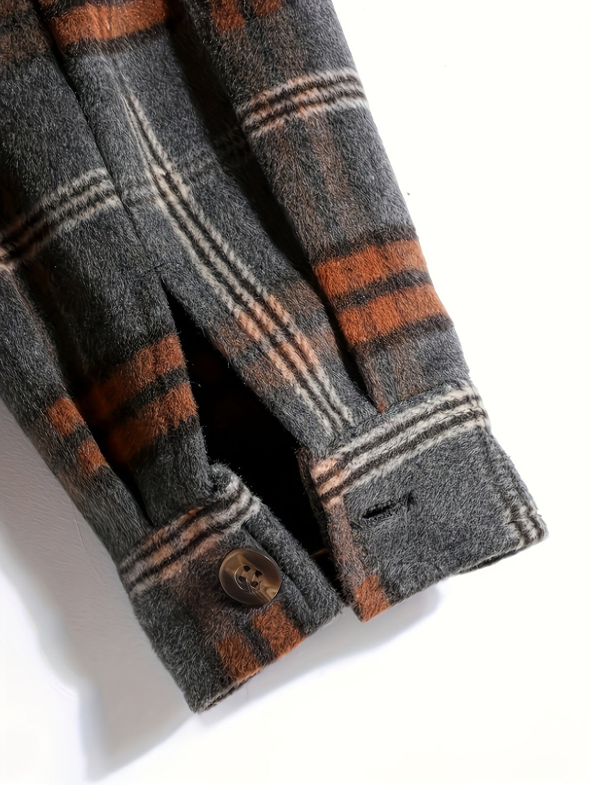 Hooded Plaid Shirt Jacket Men's Gray Orange – Casual Layering, Fall Gift