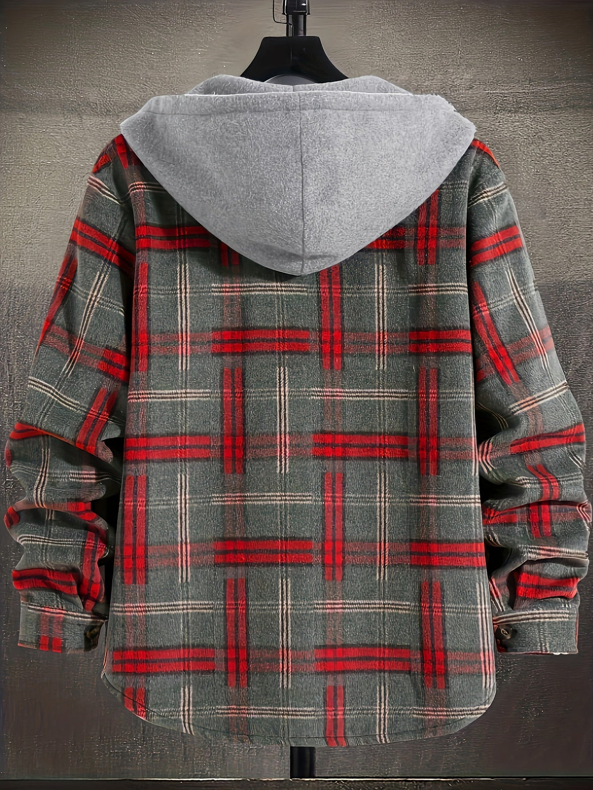 Hooded Plaid Shirt Jacket Men's Gray Orange – Casual Layering, Fall Gift