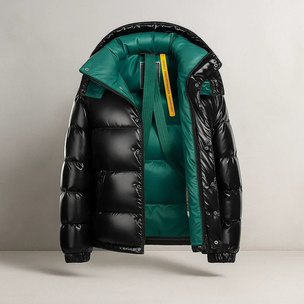 Men's Hooded Puffer Jacket Blue Full-Zip – Casual Wear, Winter Gift