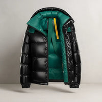 Men's Hooded Puffer Jacket Blue Full-Zip – Casual Wear, Winter Gift