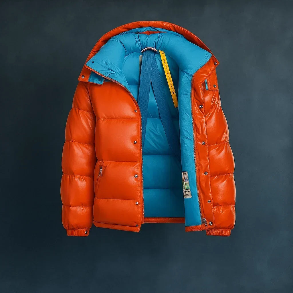 Men's Hooded Puffer Jacket Blue Full-Zip – Casual Wear, Winter Gift
