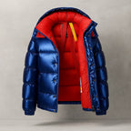 Men's Hooded Puffer Jacket Blue Full-Zip – Casual Wear, Winter Gift