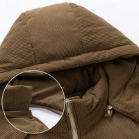 Hooded Puffer Jacket Men's Corduroy Collar Zip-Up – Casual, Holiday Gift