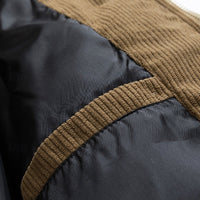 Hooded Puffer Jacket Men's Corduroy Collar Zip-Up – Casual, Holiday Gift