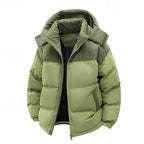 Hooded Puffer Jacket Men's Corduroy Collar Zip-Up – Casual, Holiday Gift