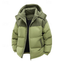 Hooded Puffer Jacket Men's Corduroy Collar Zip-Up – Casual, Holiday Gift