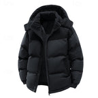 Hooded Puffer Jacket Men's Corduroy Collar Zip-Up – Casual, Holiday Gift