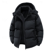 Hooded Puffer Jacket Men's Corduroy Collar Zip-Up – Casual, Holiday Gift