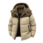 Hooded Puffer Jacket Men's Corduroy Collar Zip-Up – Casual, Holiday Gift