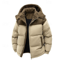 Hooded Puffer Jacket Men's Corduroy Collar Zip-Up – Casual, Holiday Gift