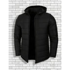 Hooded Puffer Jacket Men's Black Quilted Zip-Up Coat – Casual, Winter Outerwear
