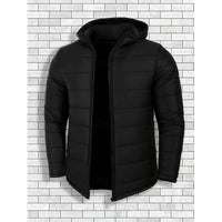 Hooded Puffer Jacket Men's Black Quilted Zip-Up Coat – Casual, Winter Outerwear