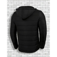 Hooded Puffer Jacket Men's Black Quilted Zip-Up Coat – Casual, Winter Outerwear