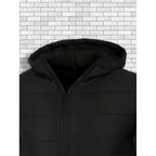 Hooded Puffer Jacket Men's Black Quilted Zip-Up Coat – Casual, Winter Outerwear