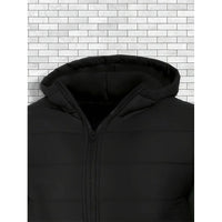 Hooded Puffer Jacket Men's Black Quilted Zip-Up Coat – Casual, Winter Outerwear