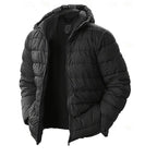 Hooded Puffer Jacket Men's Black Quilted Zip-Up Coat – Casual, Winter Outerwear