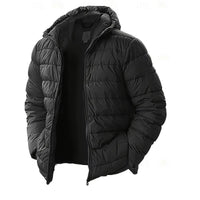 Hooded Puffer Jacket Men's Black Quilted Zip-Up Coat – Casual, Winter Outerwear
