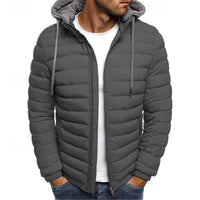 Hooded Puffer Jacket Men's Quilted Zip-Up – Casual Winter Coat, Warm Outdoor Wear