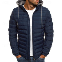 Hooded Puffer Jacket Men's Quilted Zip-Up – Casual Winter Coat, Warm Outdoor Wear