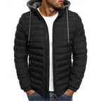 Hooded Puffer Jacket Men's Quilted Zip-Up – Casual Winter Coat, Warm Outdoor Wear