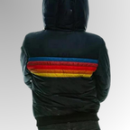 Hooded Puffer Jacket Women's Navy Retro Striped – Casual, Winter Wear