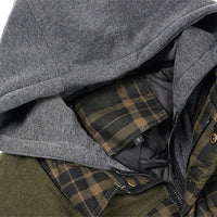 Hooded Quilted Gilet Men's Plaid Padded Vest with Corduroy Shoulders – Casual Winter Layering, Outdoor Wear