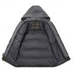 Hooded Quilted Gilet Men's Plaid Padded Vest with Corduroy Shoulders – Casual Winter Layering, Outdoor Wear
