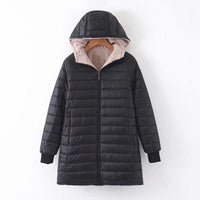 Hooded Quilted Parka Women's Fleece-Lined Navy Long Coat – Casual, Winter