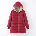 Hooded Quilted Parka Women's Fleece-Lined Navy Long Coat – Casual, Winter