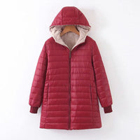 Hooded Quilted Parka Women's Fleece-Lined Navy Long Coat – Casual, Winter