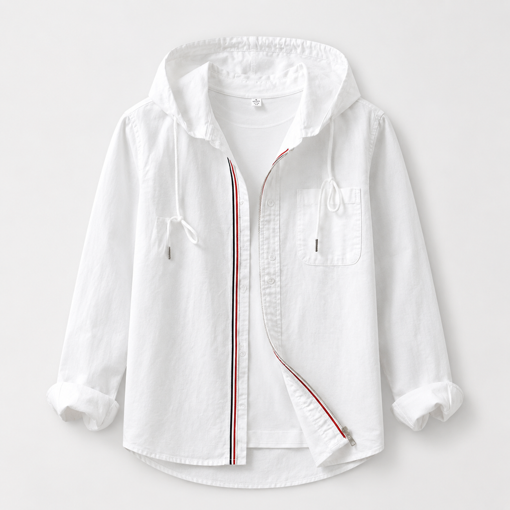 Hooded Shirt Jacket Men's Cotton Zip-Up Light Blue – Casual, Everyday Wear