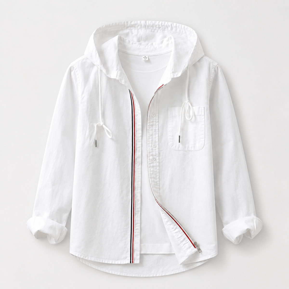 Hooded Shirt Jacket Men's Cotton Zip-Up Light Blue – Casual, Everyday Wear