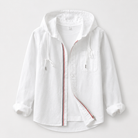 Hooded Shirt Jacket Men's Cotton Zip-Up Light Blue – Casual, Everyday Wear