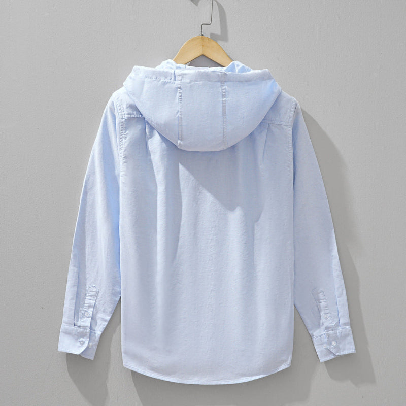 Hooded Shirt Jacket Men's Cotton Zip-Up Light Blue – Casual, Everyday Wear