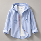 Hooded Shirt Jacket Men's Cotton Zip-Up Light Blue – Casual, Everyday Wear